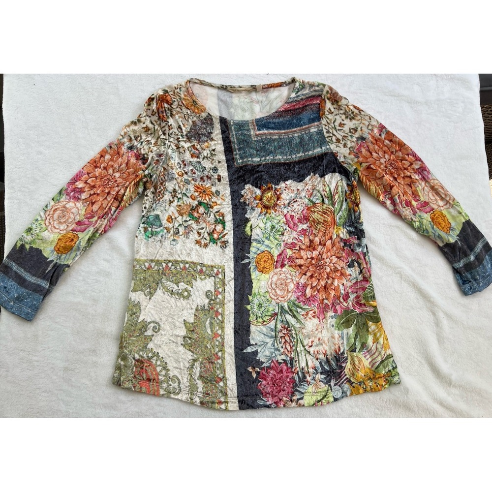 Soft Surroundings Ashbury Velvet Floral Long Sleeve‎ Tunic top size Petite S